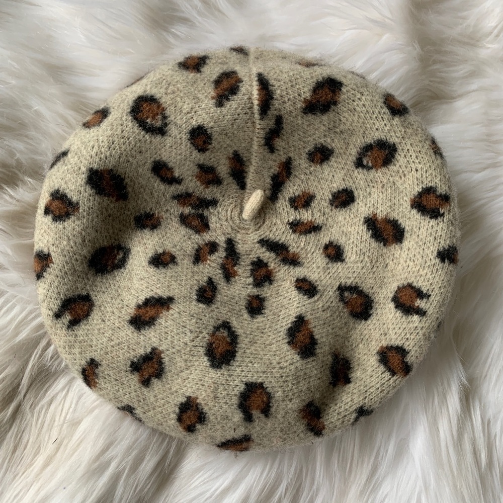 Wool Mixed Leopard Print Beret